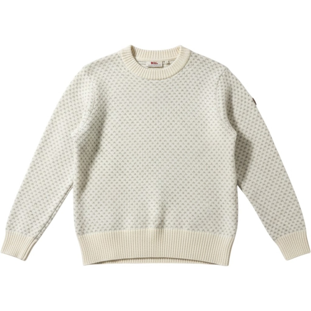 Fjallraven Ovik Knit Sweater Womens L Chalk White Wool Elbow Patches Nortic